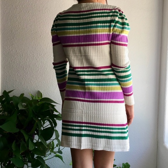 Free People Gidget Sweater Dress Puff L-sleeve Sz XS Color Ivory Combo SMRP $148 - Picture 2 of 10